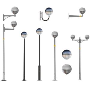 Luminaria Globo Seo en diferentes configuraciones de montaje para alumbrado público e iluminación exterior