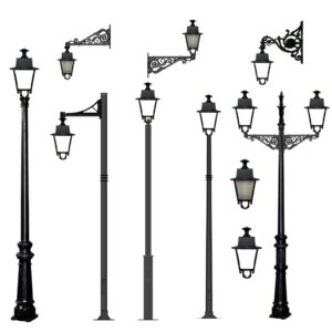 Farol Albaicín LED en diferentes configuraciones de montaje sobre columnas y brazos para alumbrado público