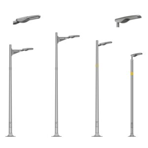 Luminaria bora H9 instalada en diferentes configuraciones de montaje para alumbrado público e iluminación exterior