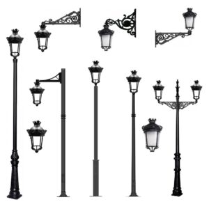 Farol Palacete LED en diferentes configuraciones de montaje sobre columnas y brazos para alumbrado público