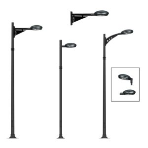 Luminaria Ura D-21H Led equipada con distintos brazos y columnas para alumbrado publico