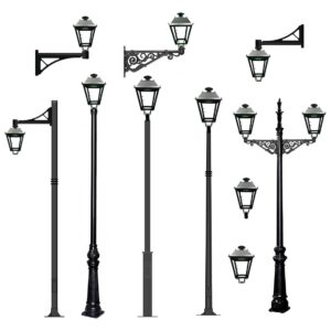 Farol Villa LED 710 mm en diferentes configuraciones de montaje para alumbrado público e iluminación exterior