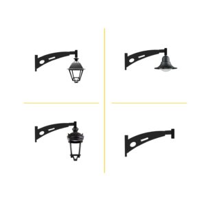 Brazo venecia equipado con distintas luminarias. Para alumbrado publico