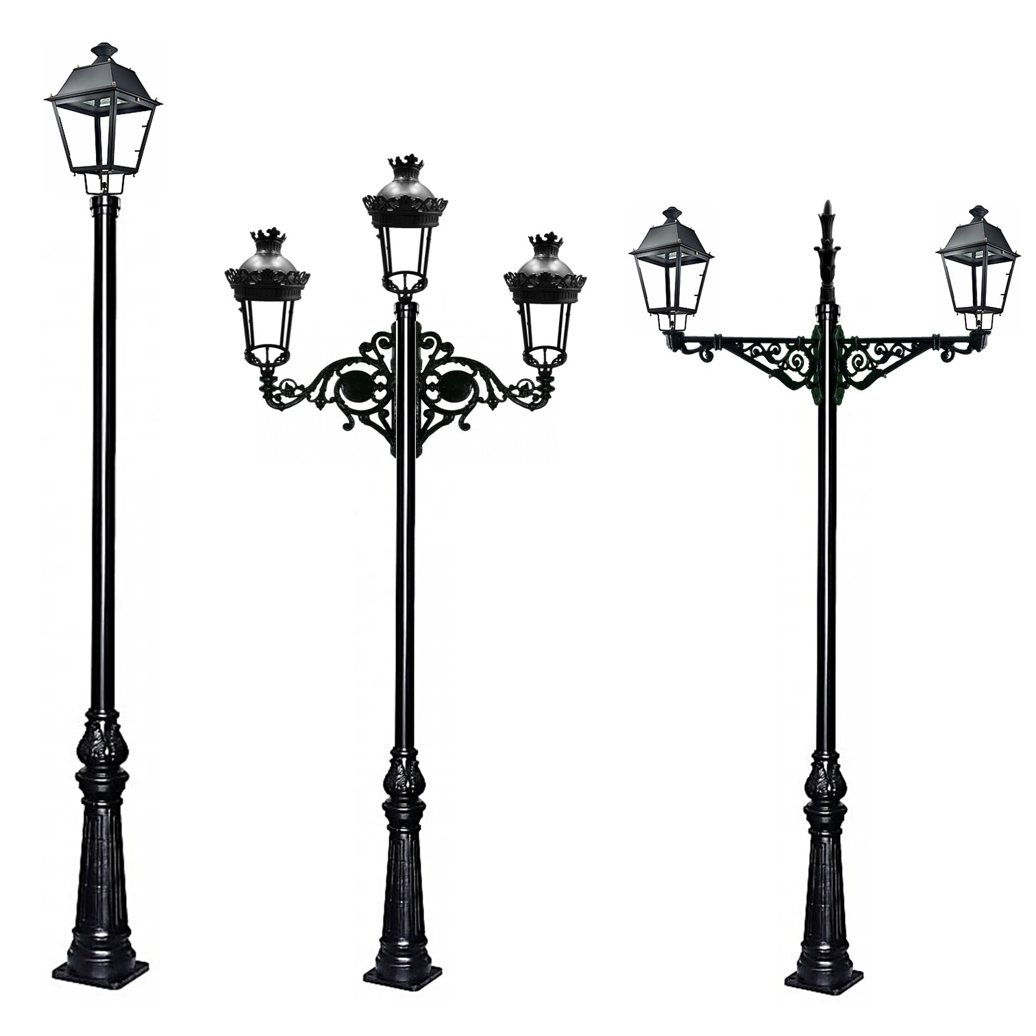 Columna cartuja equipada con distintos faroles y brazos