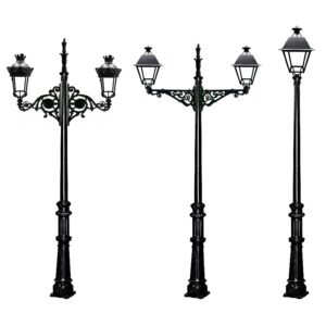 columna naranjo equipada con distintos faroles y brazos