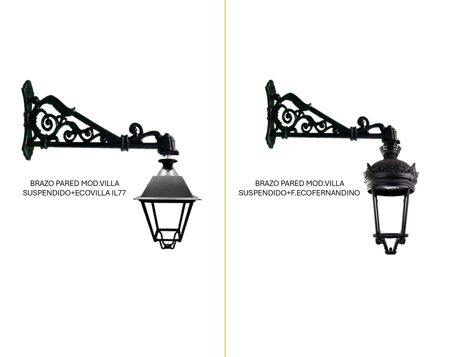 Distintos conjuntos que el brazo villa que puede tener con los distintos faroles para alumbrado publico
