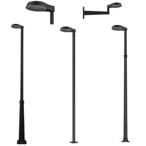 Luminaria Portino D-221S 710 mm en diferentes configuraciones de montaje para alumbrado público e iluminación exterior