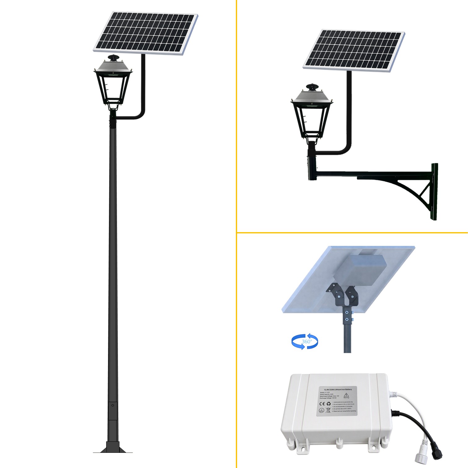 kit solar villa instalado en una columna y en un brazo