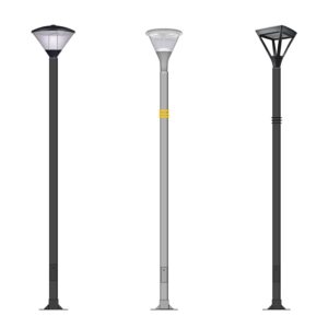 Columnas cilindricas P-100 equipadas con luminarias