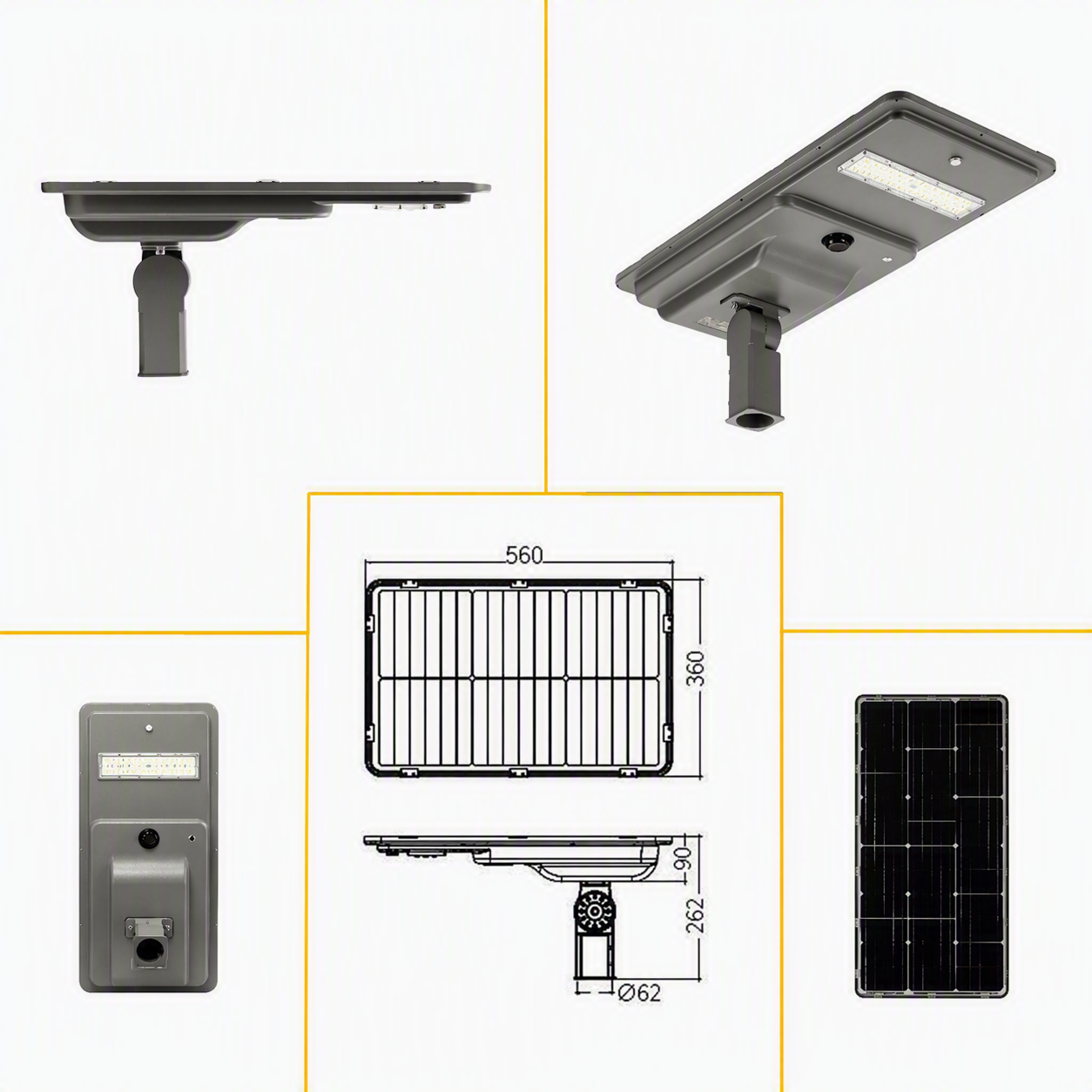 Luminaria solar IVAP en distintas posiciones