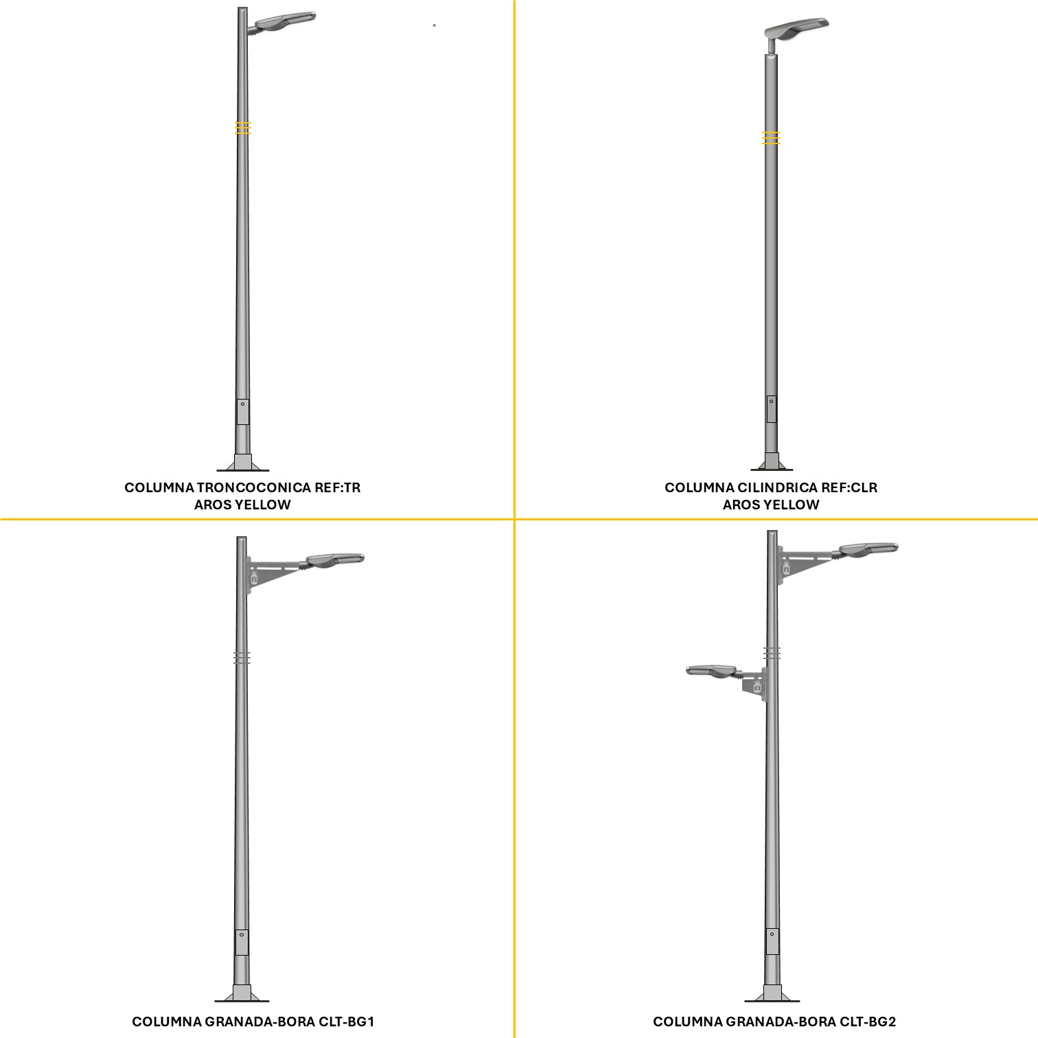 Distintas configuraciones de alumbrado público con luminaria bora H9