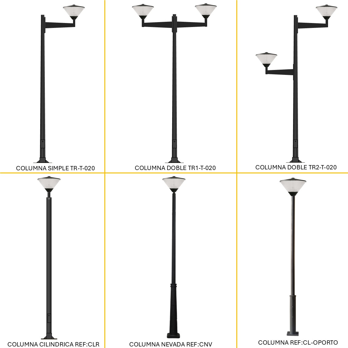 Distintas configuraciones de alumbrado público con Luminaria Diabolo T020