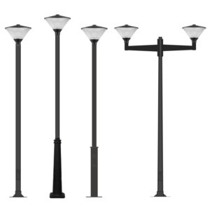 Luminaria Diabolo T020 en diferentes configuraciones de montaje para alumbrado público e iluminación exterior
