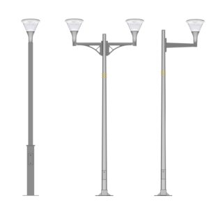 Luminaria Inca T-190A en diferentes configuraciones de montaje para alumbrado público e iluminación exterior