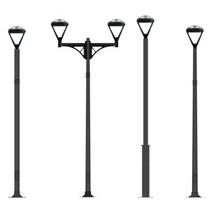 Luminaria Premiumn T-20L en diferentes configuraciones de montaje para alumbrado público e iluminación exterior