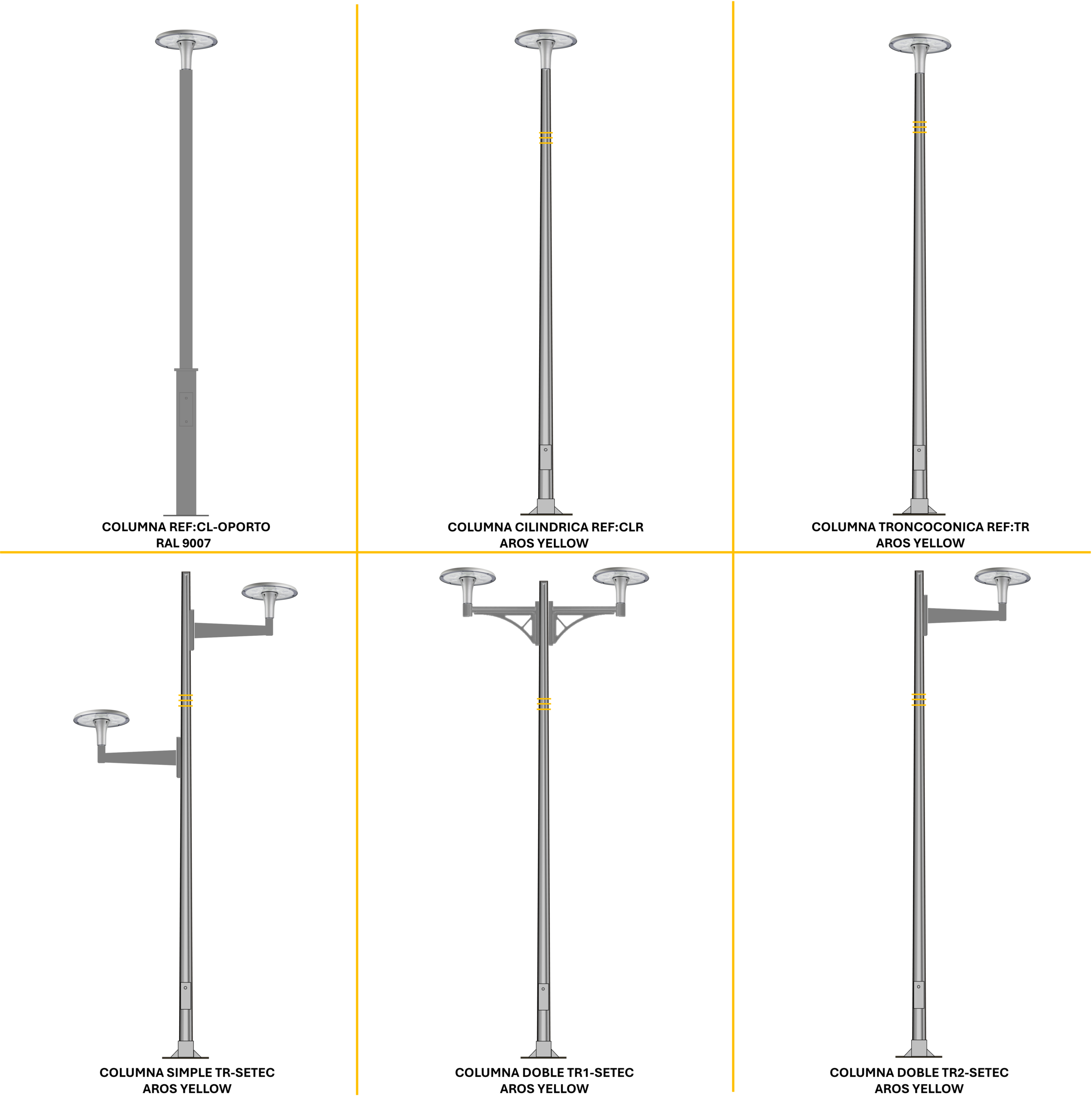Distintas configuraciones de alumbrado público con luminaria SETEC T‑190B 