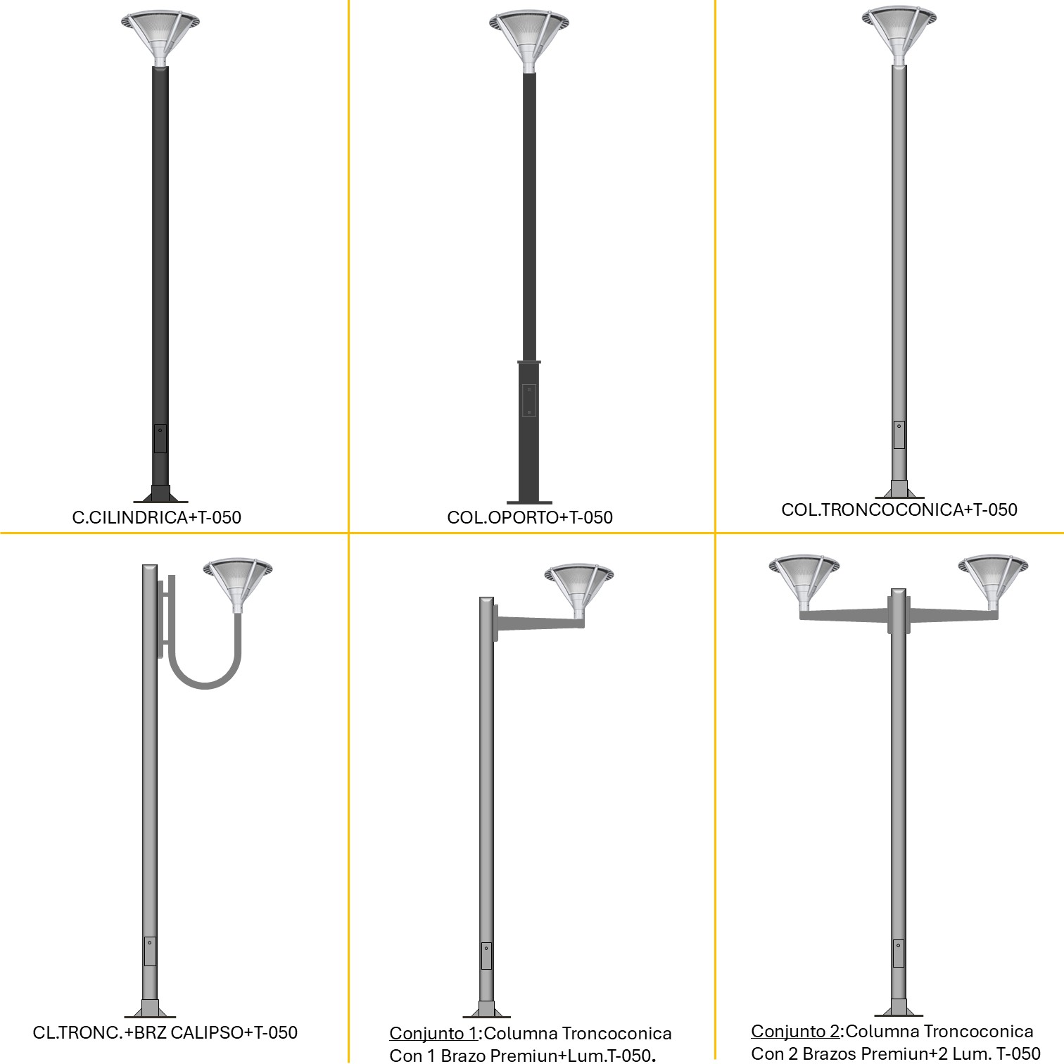 Conjuntos disponibles para la luminaria T-050